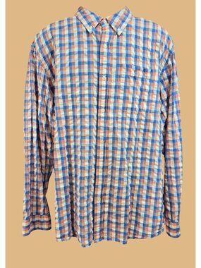 L.L. Bean Traditional Fit Button-Down Shirt Medium Orange & Blue Plaid